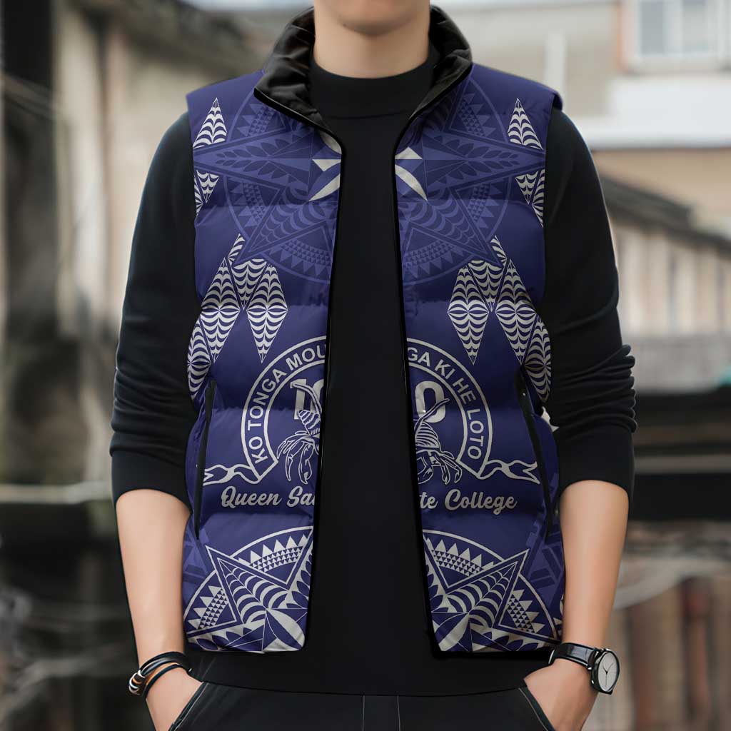 Personalised Queen Salote College Centenary Sleeveless Puffer Jacket Tongan Kupesi Pattern LT05 - Polynesian Pride