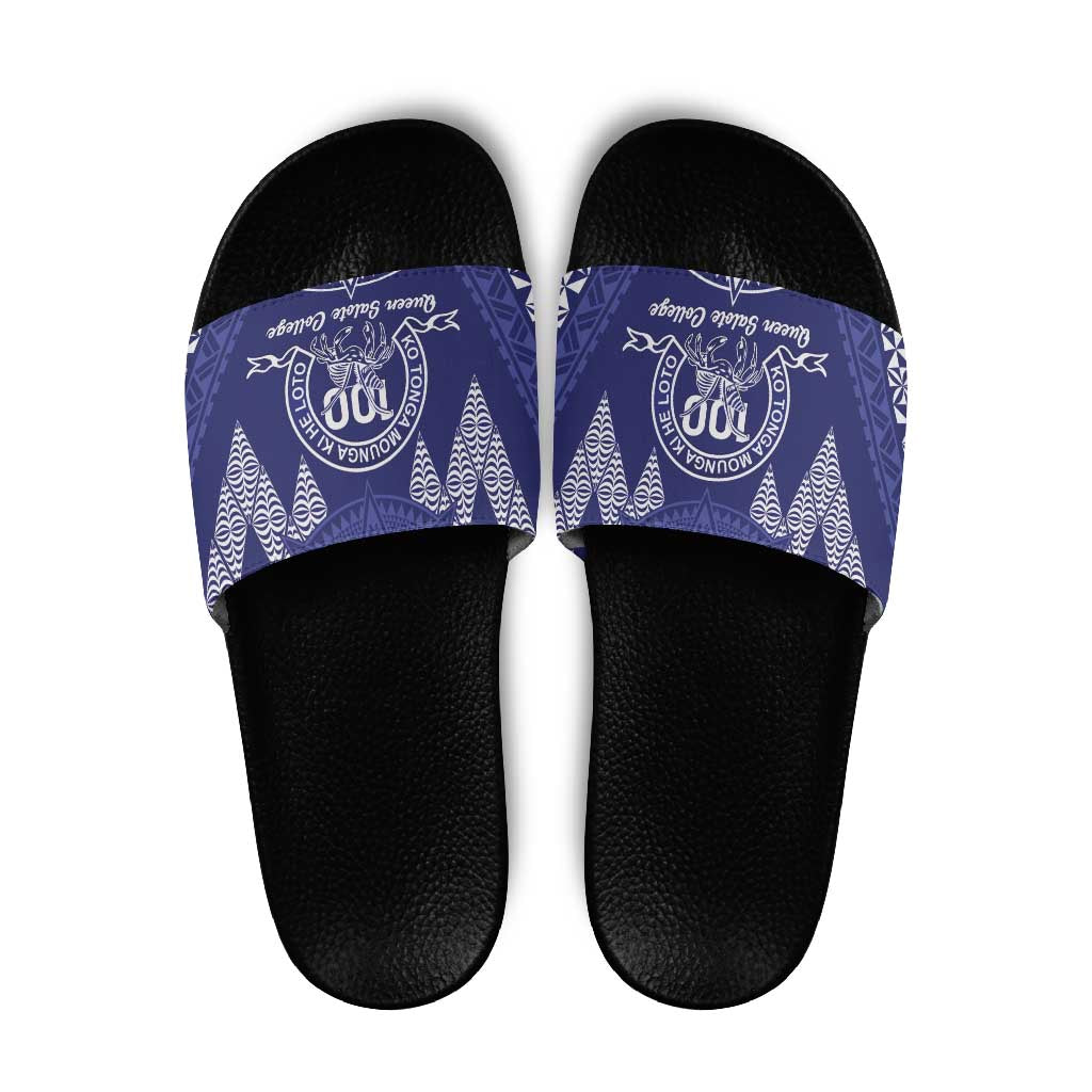 Queen Salote College Centenary Slide Sandals Tongan Kupesi Pattern LT05 Navy - Polynesian Pride