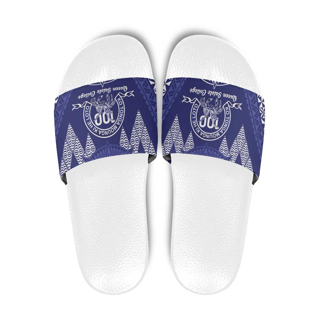 Queen Salote College Centenary Slide Sandals Tongan Kupesi Pattern LT05 Navy - Polynesian Pride