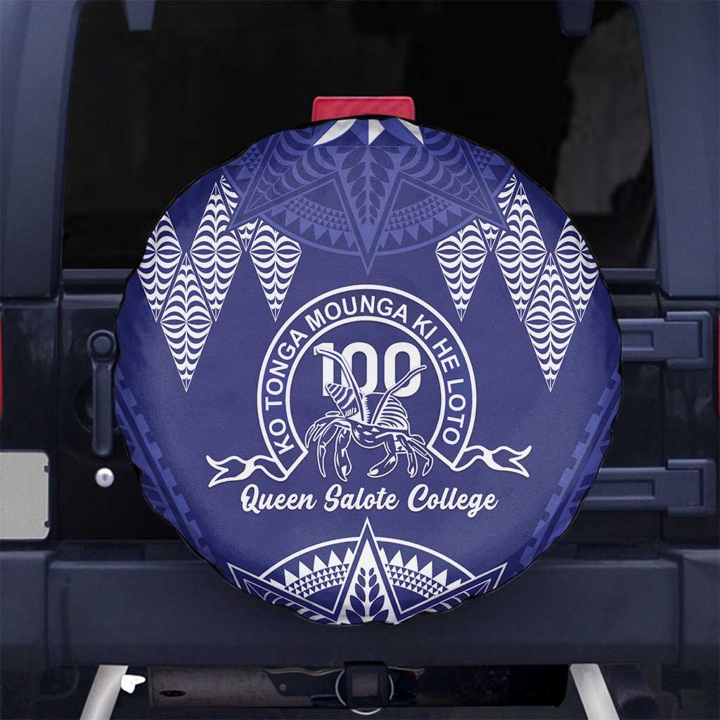 Queen Salote College Centenary Spare Tire Cover Tongan Kupesi Pattern LT05 No hole Navy - Polynesian Pride
