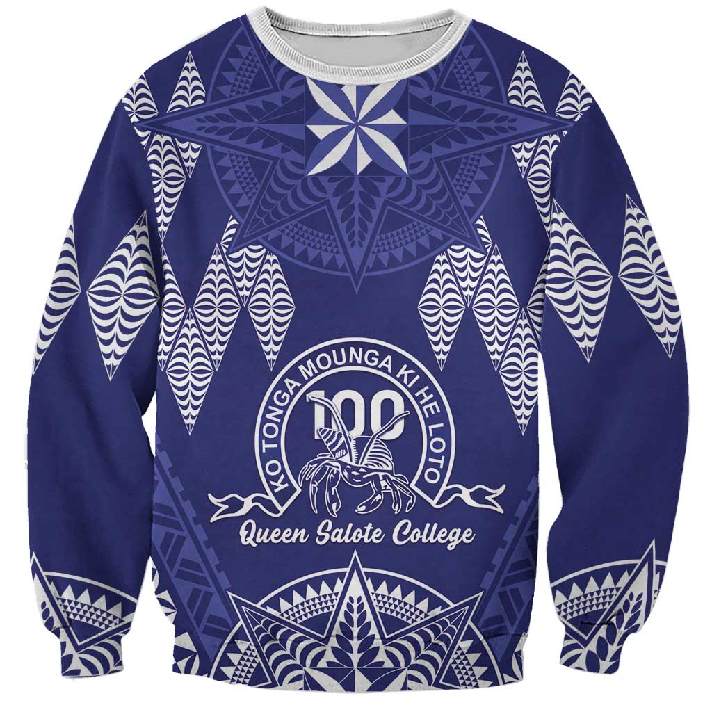 Personalised Queen Salote College Centenary Sweatshirt Tongan Kupesi Pattern LT05 Unisex Navy - Polynesian Pride