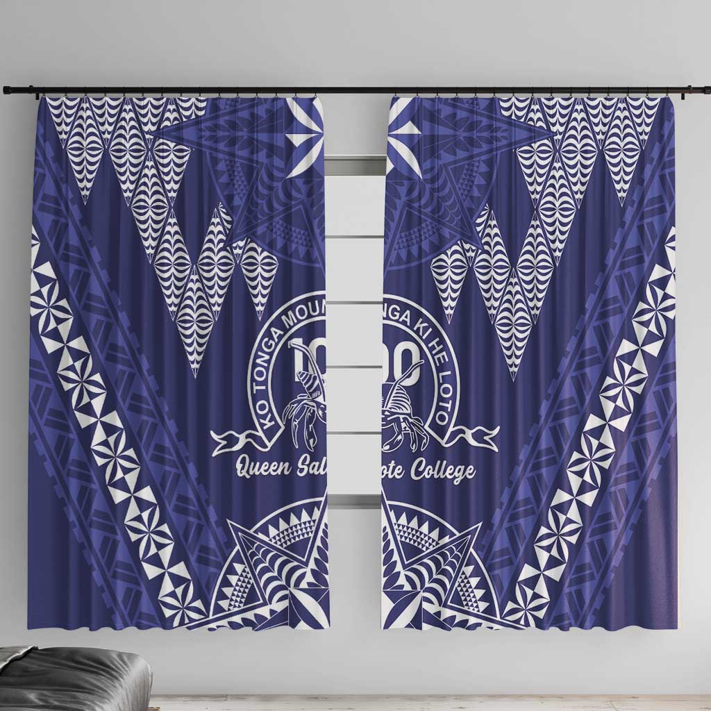 Queen Salote College Centenary Window Curtain Tongan Kupesi Pattern LT05 With Hooks Navy - Polynesian Pride
