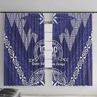 Queen Salote College Centenary Window Curtain Tongan Kupesi Pattern LT05 With Hooks Navy - Polynesian Pride