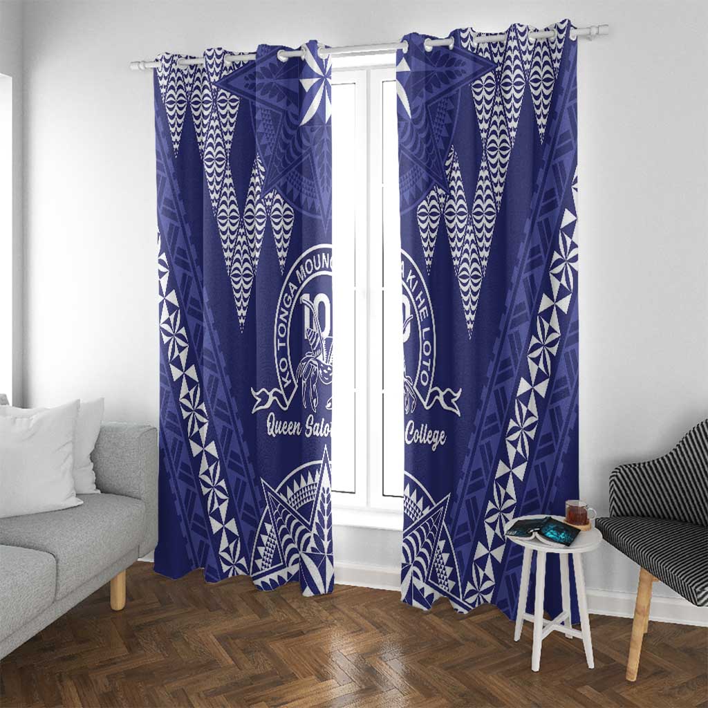 Queen Salote College Centenary Window Curtain Tongan Kupesi Pattern LT05 With Grommets Navy - Polynesian Pride