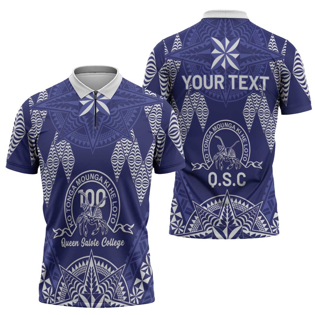 Personalised Queen Salote College Centenary Zipper Polo Shirt Tongan Kupesi Pattern - Polynesian Pride