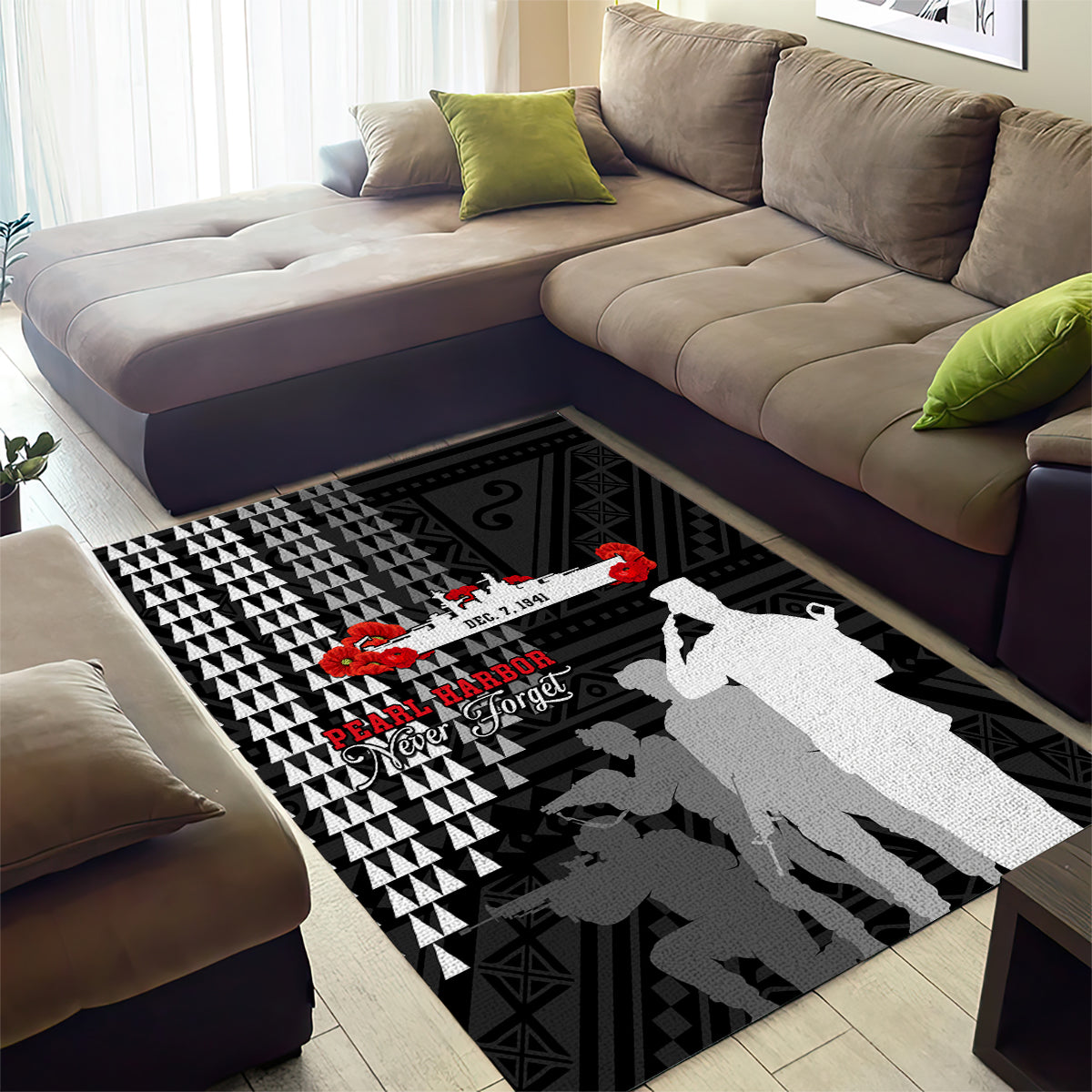 Pearl Harbor Remembrance Day Area Rug USS Arizona In Memory With Polynesian Pattern LT05 - Polynesian Pride