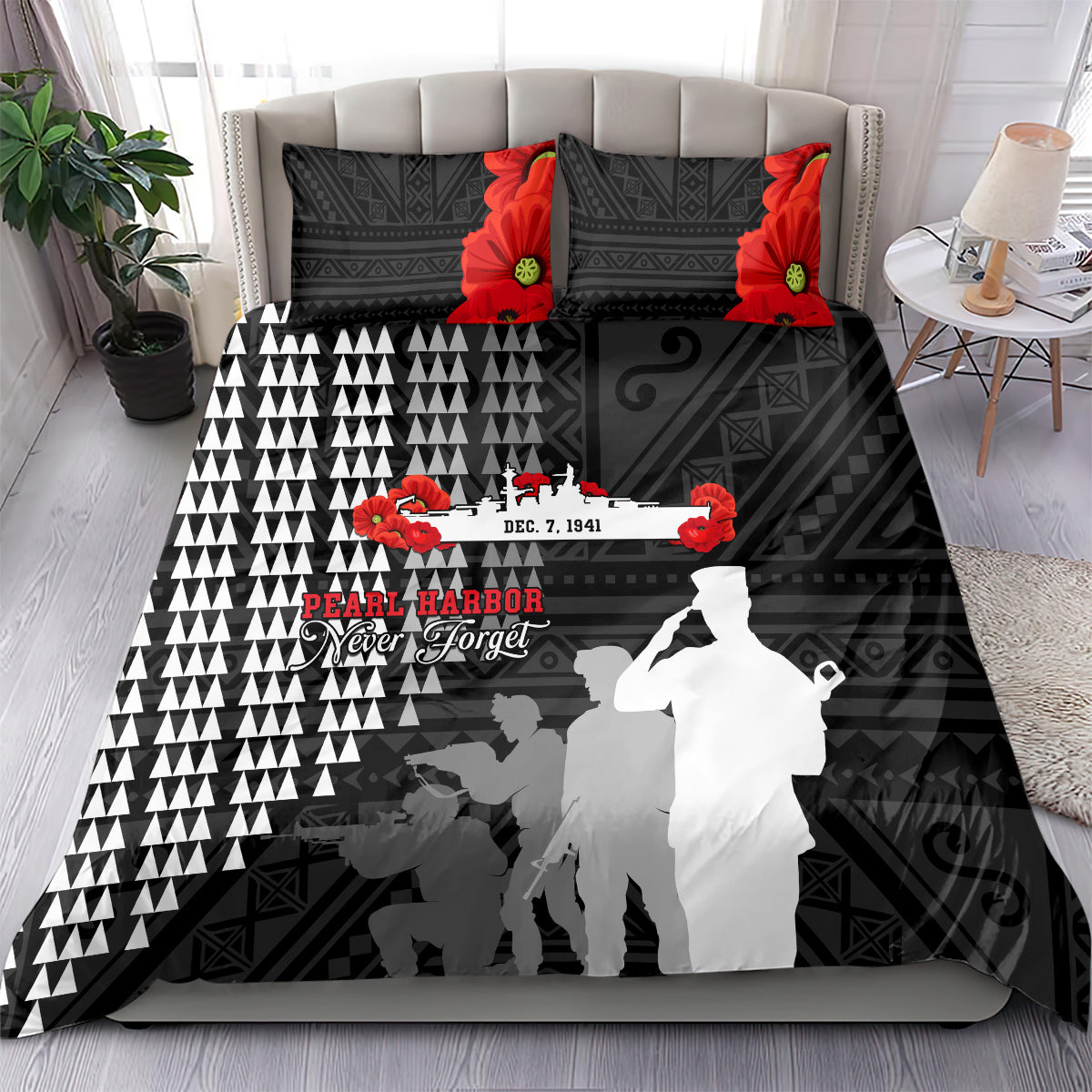 Pearl Harbor Remembrance Day Bedding Set USS Arizona In Memory With Polynesian Pattern LT05 - Polynesian Pride