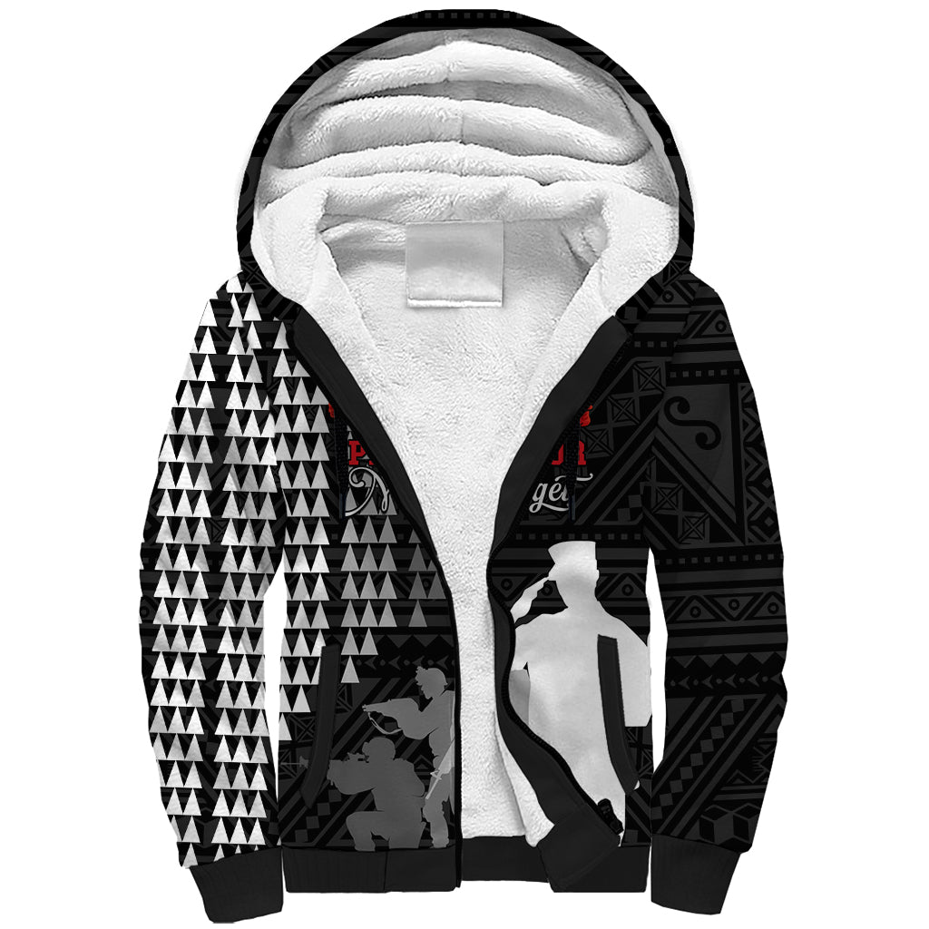 Pearl Harbor Remembrance Day Sherpa Hoodie USS Arizona In Memory With Polynesian Pattern LT05 Unisex Black - Polynesian Pride