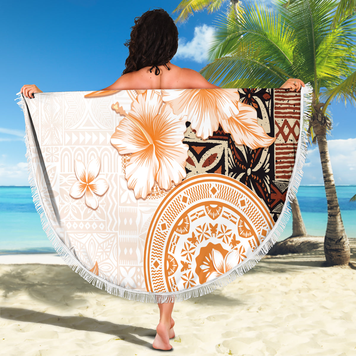 Fiji Beach Blanket Masi Tapa Pattern Brown LT05 - Polynesian Pride