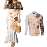 Fiji Couples Matching Mermaid Dress and Long Sleeve Button Shirt Masi Tapa Pattern Brown LT05 Brown - Polynesian Pride