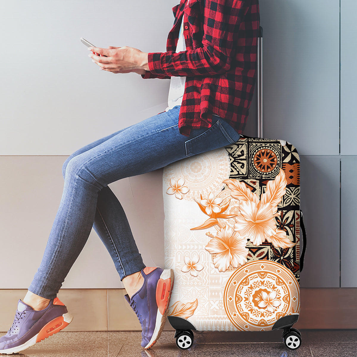 Fiji Luggage Cover Masi Tapa Pattern Brown LT05 - Polynesian Pride