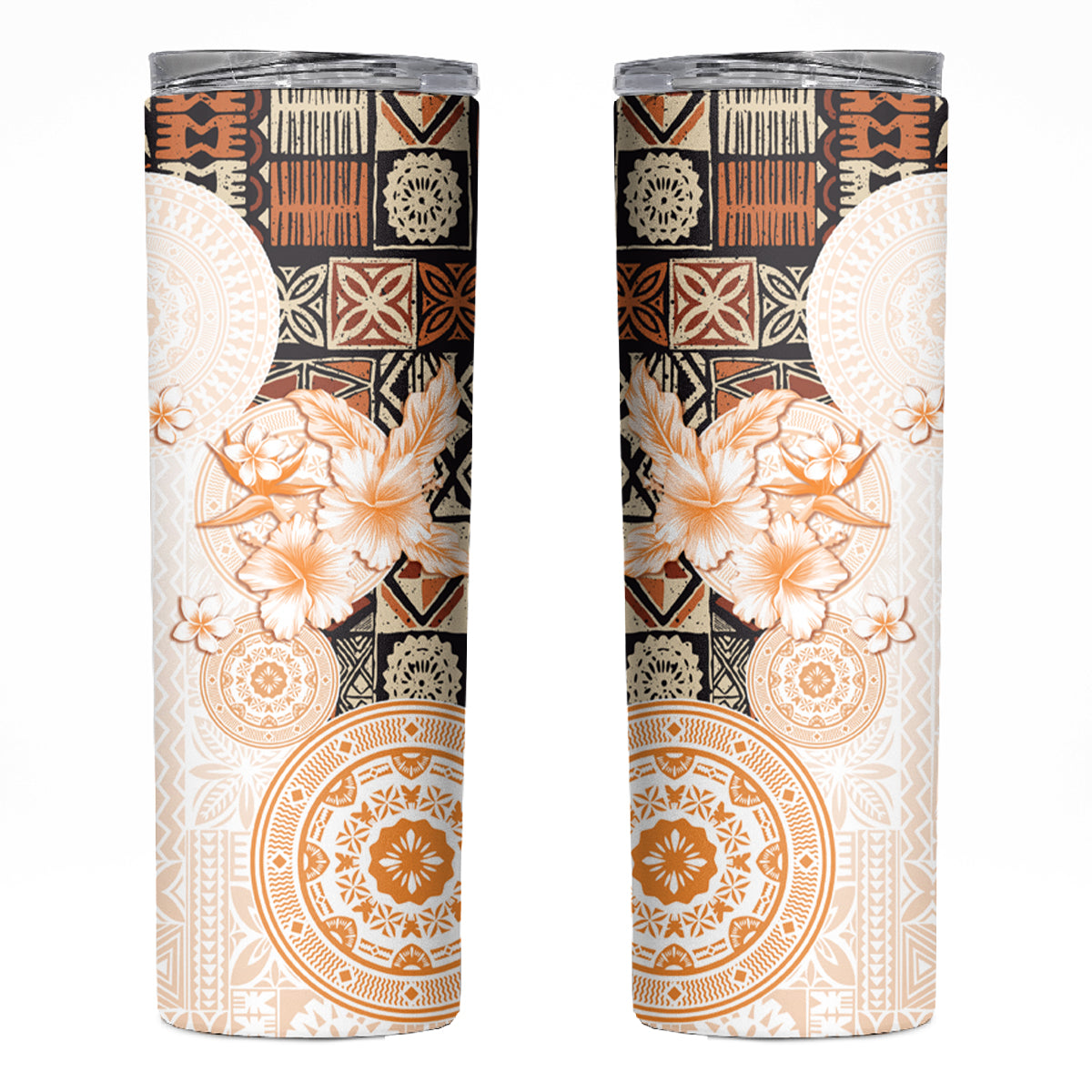 Fiji Skinny Tumbler Masi Tapa Pattern Brown