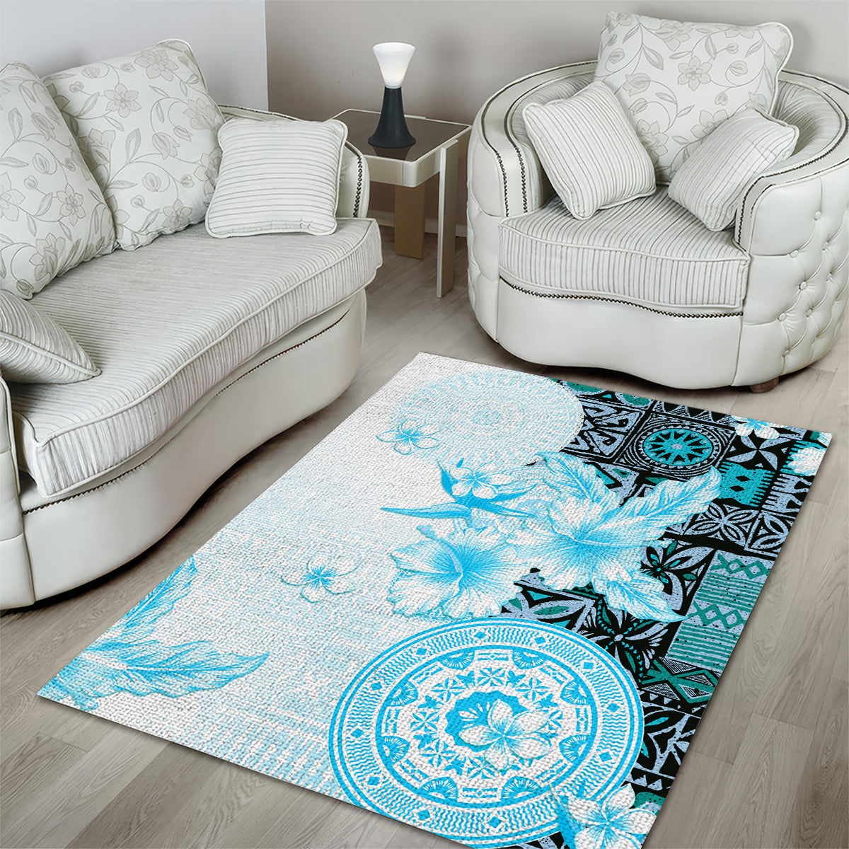 Fiji Area Rug Masi Tapa Pattern Blue LT05 - Polynesian Pride