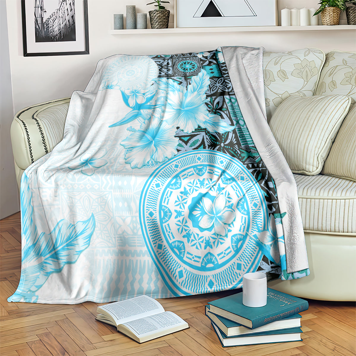 Fiji Blanket Masi Tapa Pattern Blue LT05 - Polynesian Pride