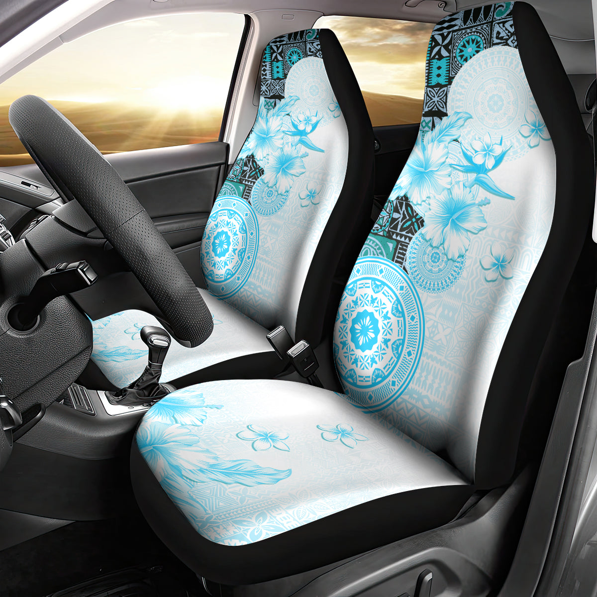 Fiji Car Seat Cover Masi Tapa Pattern Blue LT05 - Polynesian Pride