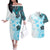 Fiji Couples Matching Off The Shoulder Long Sleeve Dress and Hawaiian Shirt Masi Tapa Pattern Blue LT05 Blue - Polynesian Pride