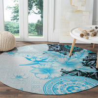 Fiji Round Carpet Masi Tapa Pattern Blue LT05 - Polynesian Pride