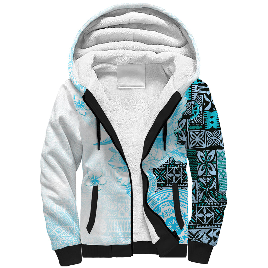 Fiji Sherpa Hoodie Masi Tapa Pattern Blue LT05 Unisex Blue - Polynesian Pride