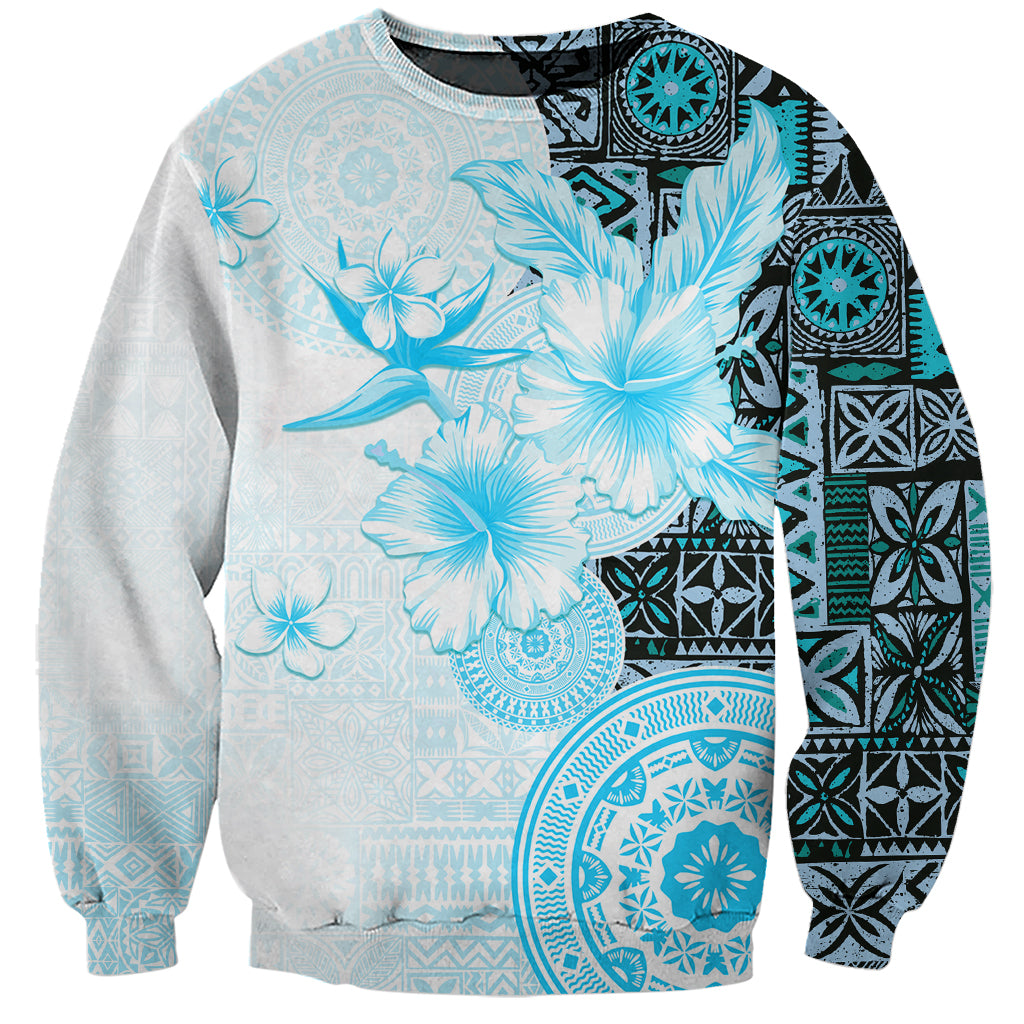 Fiji Sweatshirt Masi Tapa Pattern Blue LT05 Unisex Blue - Polynesian Pride