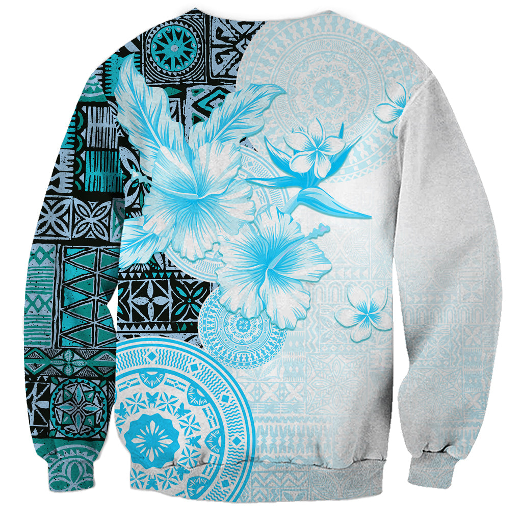 Fiji Sweatshirt Masi Tapa Pattern Blue LT05 - Polynesian Pride