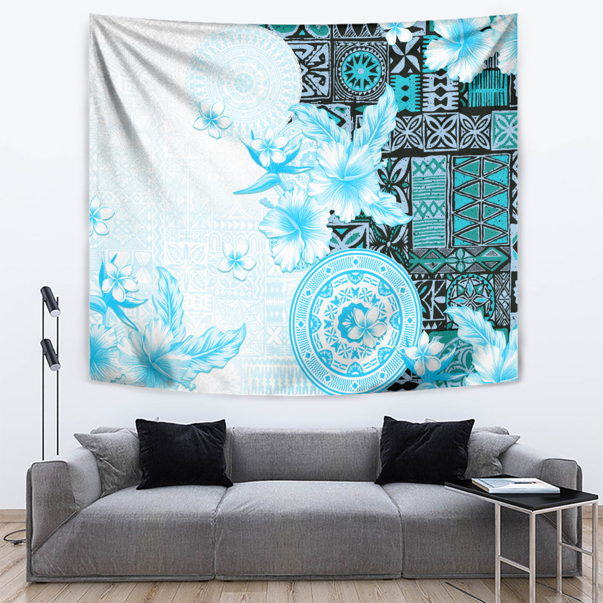 Fiji Tapestry Masi Tapa Pattern Blue LT05 - Polynesian Pride