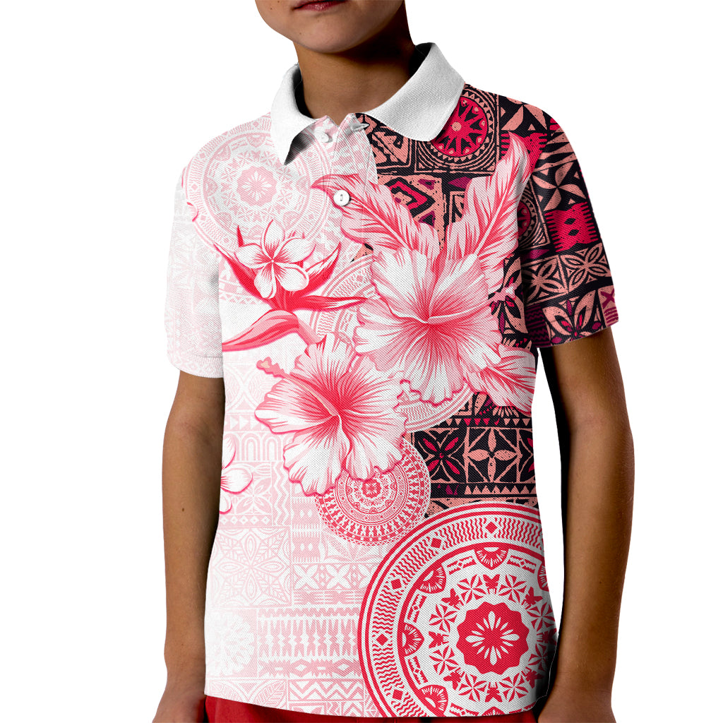 Fiji Kid Polo Shirt Masi Tapa Pattern Red LT05 Kid Red - Polynesian Pride