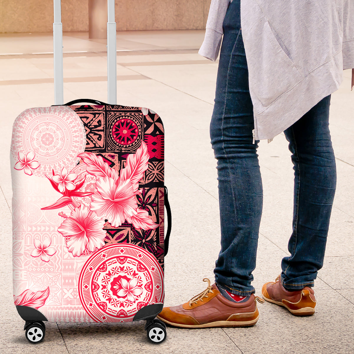 Fiji Luggage Cover Masi Tapa Pattern Red LT05 Red - Polynesian Pride