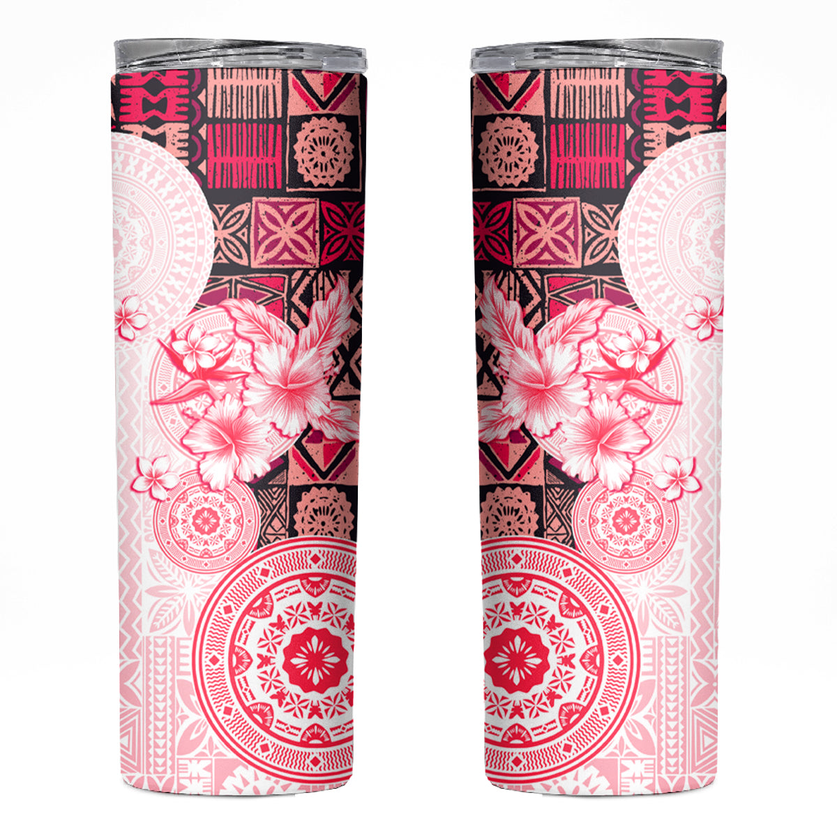 Fiji Skinny Tumbler Masi Tapa Pattern Red