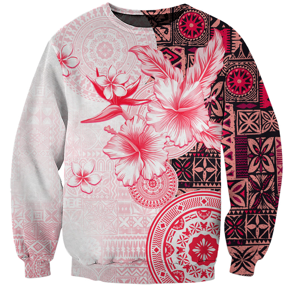 Fiji Sweatshirt Masi Tapa Pattern Red LT05 Unisex Red - Polynesian Pride