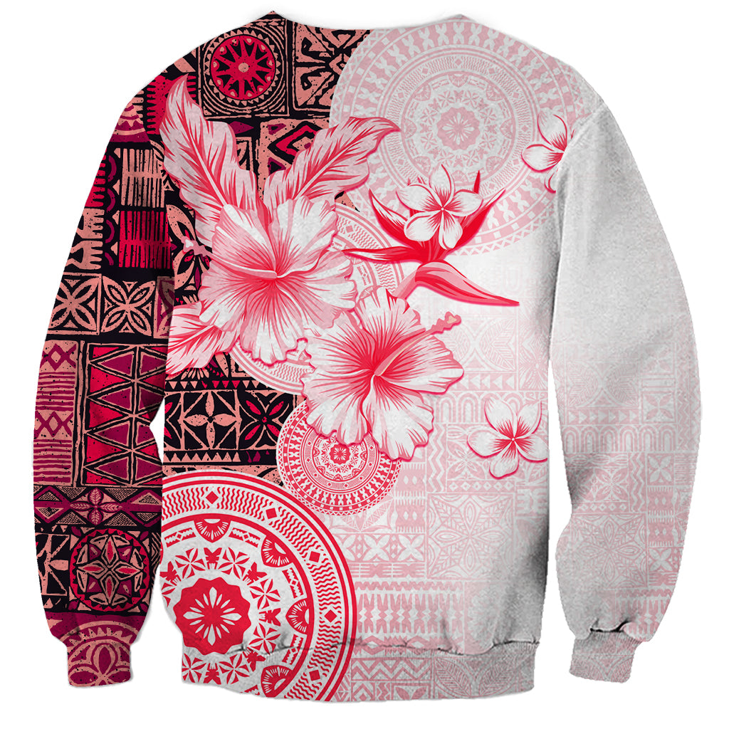 Fiji Sweatshirt Masi Tapa Pattern Red LT05 - Polynesian Pride