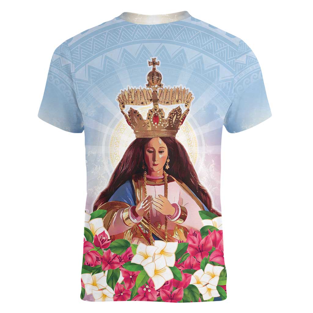 Guam Patroness Women V-Neck T-Shirt The Legend Santa Marian Kamalen