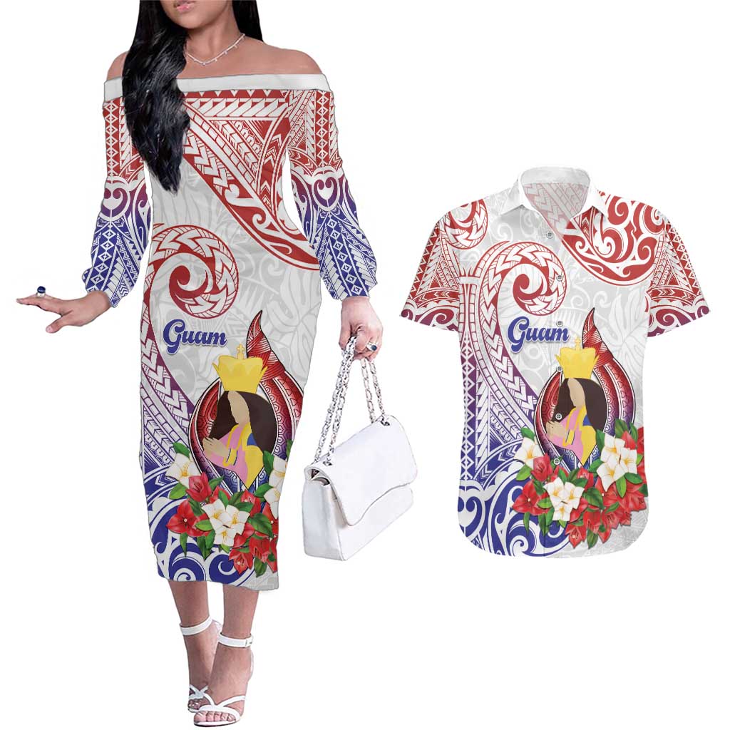 Happy Guam Santa Marian Kamalen Day Couples Matching Off The Shoulder Long Sleeve Dress and Hawaiian Shirt