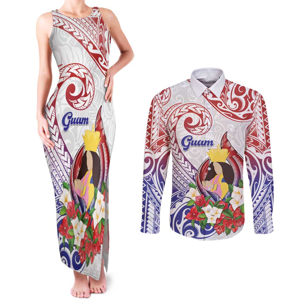 Happy Guam Santa Marian Kamalen Day Couples Matching Tank Maxi Dress and Long Sleeve Button Shirt