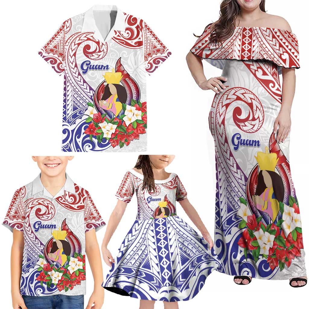 Happy Guam Santa Marian Kamalen Day Family Matching Off Shoulder Maxi Dress and Hawaiian Shirt