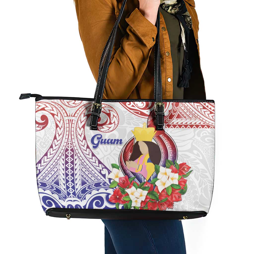 Happy Guam Santa Marian Kamalen Day Leather Tote Bag