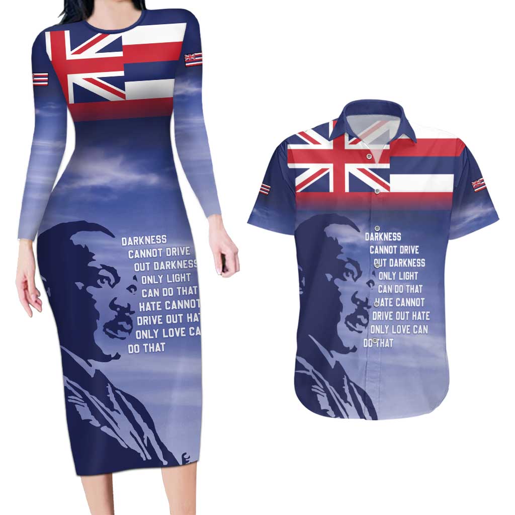 Hawaii MLK Day Couples Matching Long Sleeve Bodycon Dress and Hawaiian Shirt