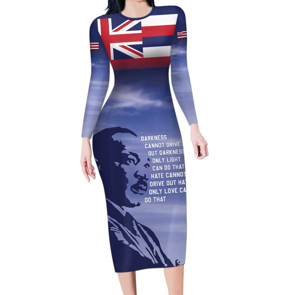 Hawaii MLK Day Family Matching Long Sleeve Bodycon Dress and Hawaiian Shirt