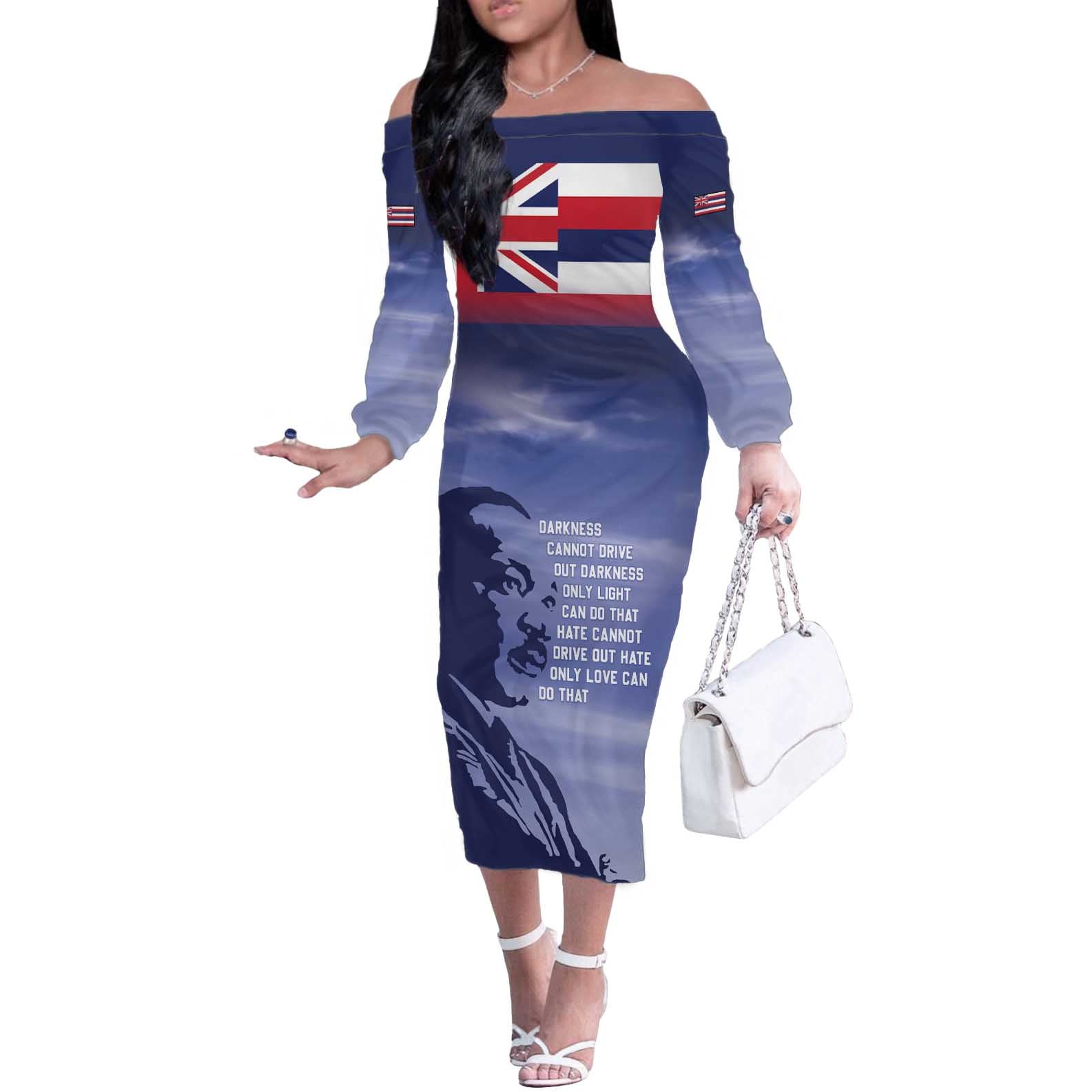 Hawaii MLK Day Off The Shoulder Long Sleeve Dress