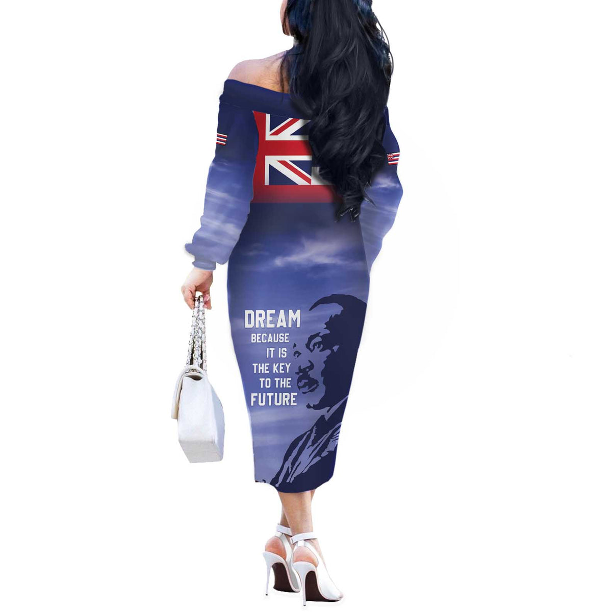 Hawaii MLK Day Off The Shoulder Long Sleeve Dress