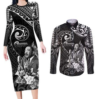 Guam MLK Day Couples Matching Long Sleeve Bodycon Dress and Long Sleeve Button Shirt The Legacy Of MLK