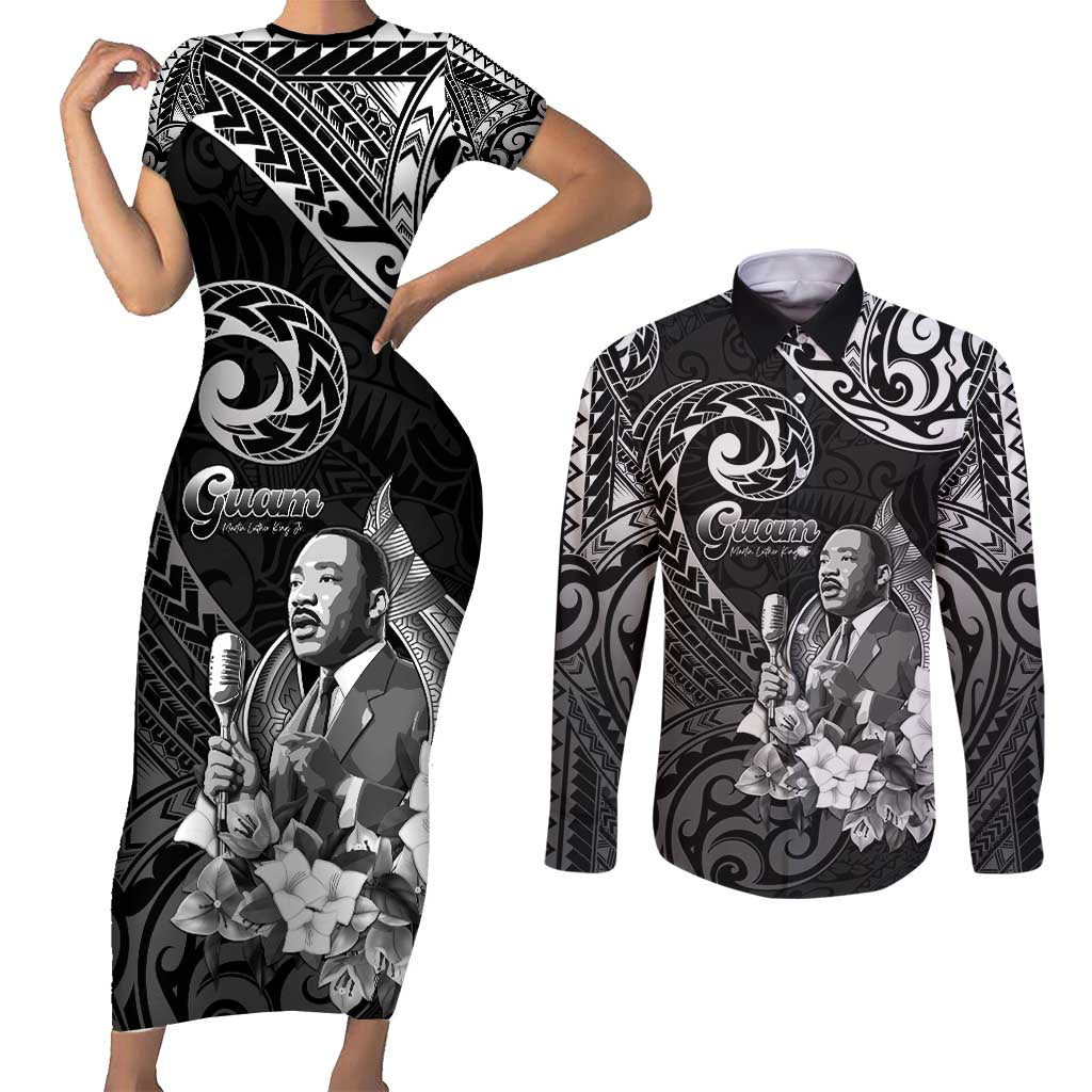 Guam MLK Day Couples Matching Short Sleeve Bodycon Dress and Long Sleeve Button Shirt The Legacy Of MLK