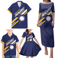 Personalised Happy Nauru Independence Day Family Matching Puletasi and Hawaiian Shirt Polynesian Pattern