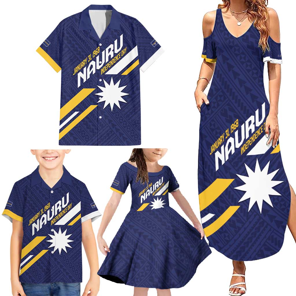 Personalised Happy Nauru Independence Day Family Matching Summer Maxi Dress and Hawaiian Shirt Polynesian Pattern