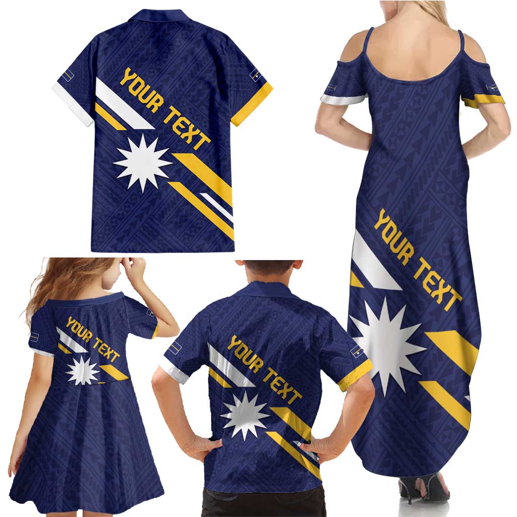 Personalised Happy Nauru Independence Day Family Matching Summer Maxi Dress and Hawaiian Shirt Polynesian Pattern