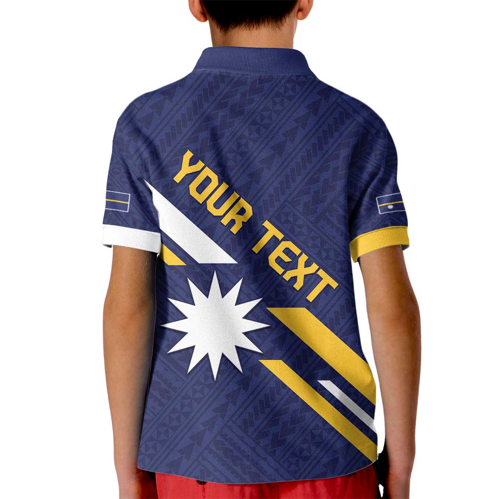 Personalised Happy Nauru Independence Day Kid Polo Shirt Polynesian Pattern