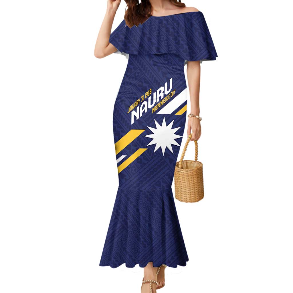 Personalised Happy Nauru Independence Day Mermaid Dress Polynesian Pattern