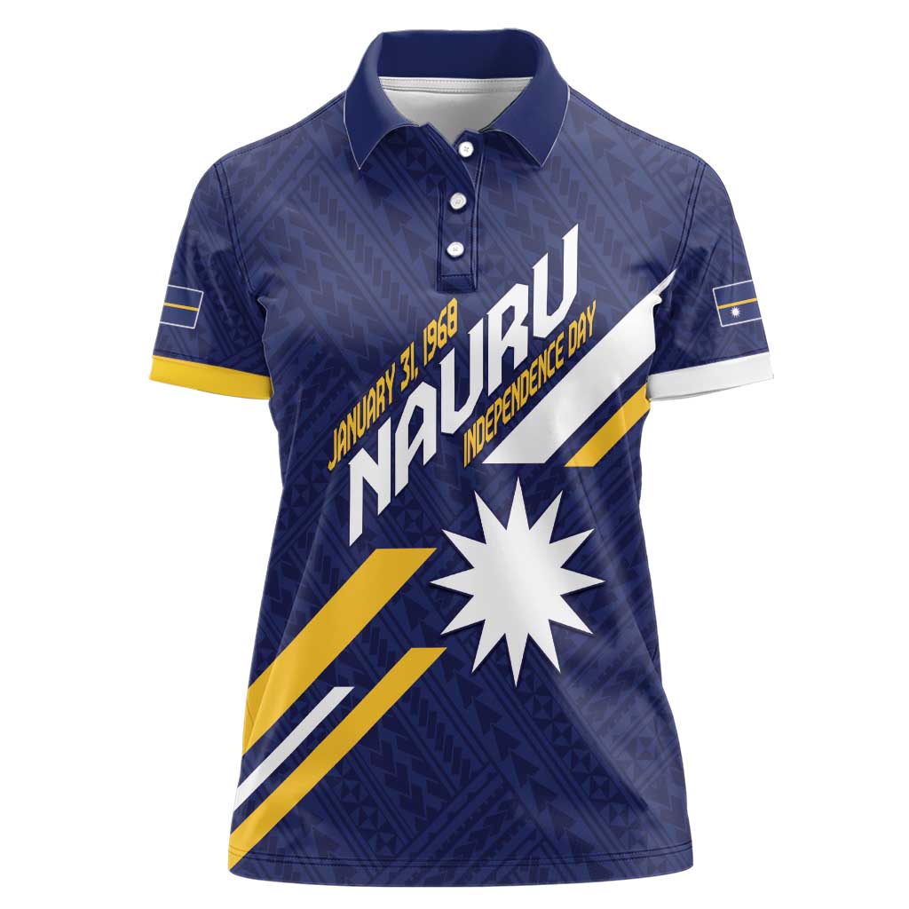 Personalised Happy Nauru Independence Day Women Polo Shirt Polynesian Pattern