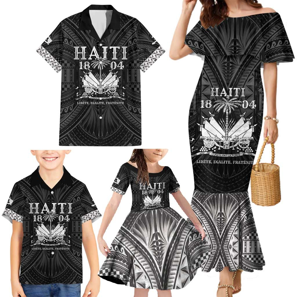 Haiti 1804 Family Matching Mermaid Dress and Hawaiian Shirt Polynesian Silver Neg Maron LT05 - Polynesian Pride