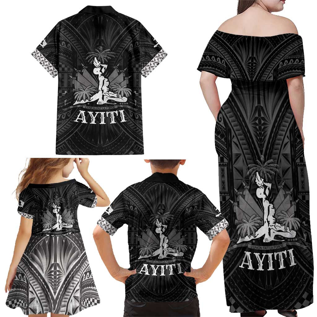 Haiti 1804 Family Matching Off Shoulder Maxi Dress and Hawaiian Shirt Polynesian Silver Neg Maron LT05 - Polynesian Pride