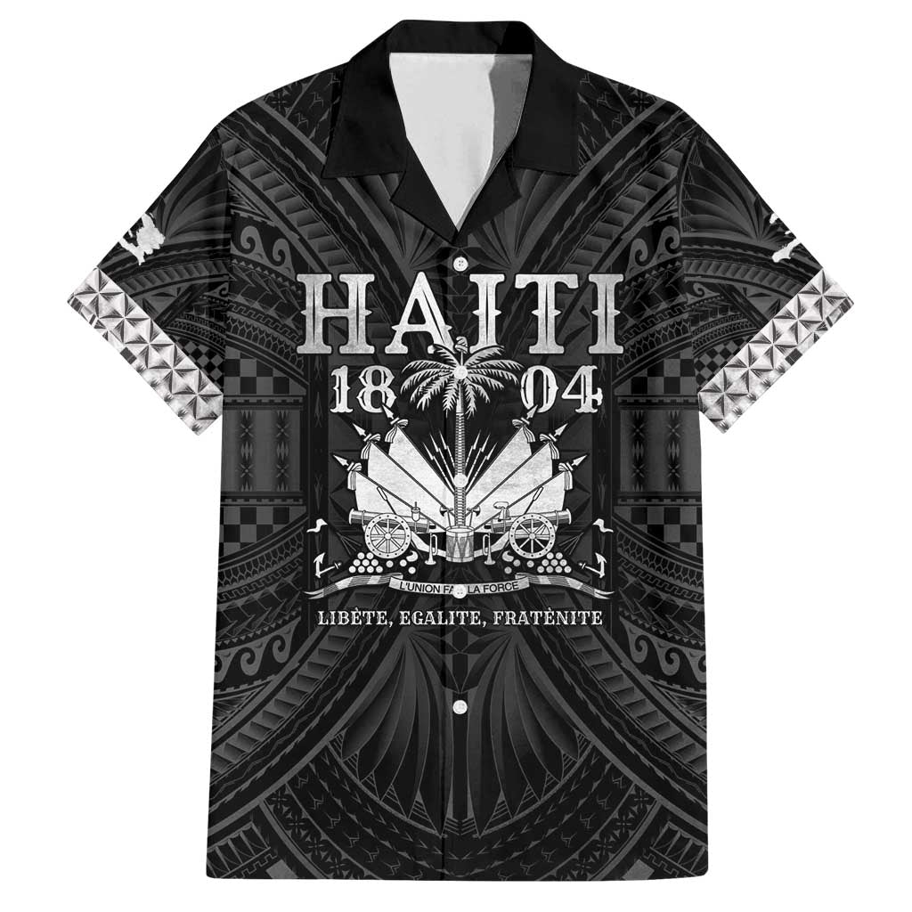 Haiti 1804 Family Matching Off Shoulder Maxi Dress and Hawaiian Shirt Polynesian Silver Neg Maron LT05 Dad's Shirt - Short Sleeve Silver - Polynesian Pride